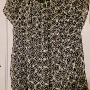 St. John's Bay Olive and Navy Floral Blouse